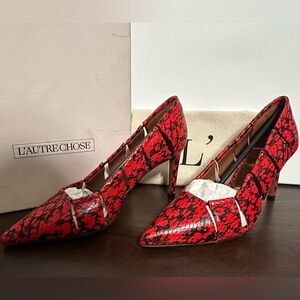 NIB! L’Autre Chose Ayers Stampato Red and Black Patterned Heels includes dustbag